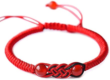 Red and Black Braided Agate Stone Bracelets for Couples with Buckle Clasp, Lucky Feng Shui Knot Design