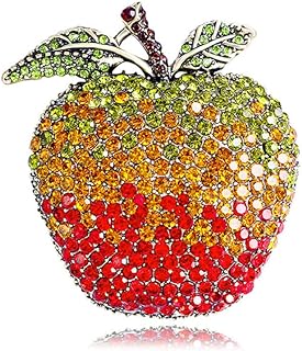 Rhinestone Apple Brooch Pin for Women Girls Fashion Large Crystal Fruit Christmas Eve School Graduation Statement Brooches Lapel Pins Cute Dress Accessories Xmas Festival Ornament Jewelry Gift Daughter Teacher Student