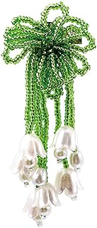 Fresh and Lovely Green Tassel Beads Enamel Brooch Lily of The Valley Faux Pearl Plant Collar Lapel Pin for Womenl White Floral Leaf Brooch Jewelry Gift for Girlfriend Mother