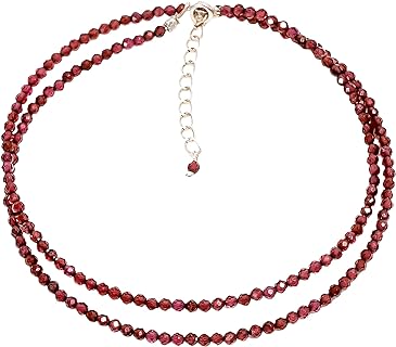 2.5 MM Rhodolite Garnet Beaded Necklace with Sterling Silver Lobster-Claw Clasp and Mariner Chain for Women, Handcrafted Fashion Jewelry