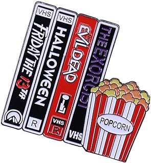 Lapel Pins Cartoon Enamel Brooch Pin Badges Vintage Video Tape VHS and Popcorn Horror Movie Badge Blessing Collection Gifts
