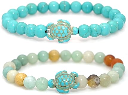 Turquoise Turtle Bead Bracelet with Beaded Chain for Women, Adjustable, Gemstone Crafted, Hand-selected Beads Design
