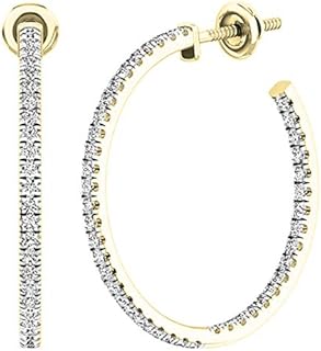0.85 Carat Round Lab Grown Diamond Hoop Earrings in Yellow Gold with Secure Screw Back Finding