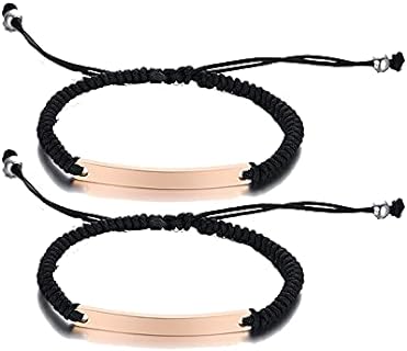 Personalized Stainless Steel Bangle Bracelet with Lobster Claw Clasp & Lava Stone, VNOX Friendship Jewelry for Women, Girls, Daughter, Bestie, Perfect Christmas Gift, Pack of 2