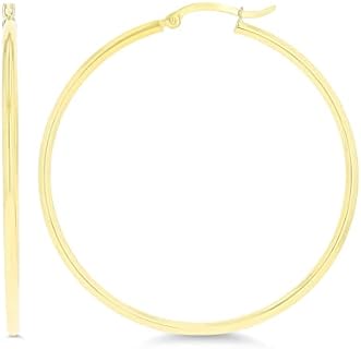 Solid 14k Yellow Gold Solid 2mm Tube Classic Polished Hoop Earrings, 15mm-90mm