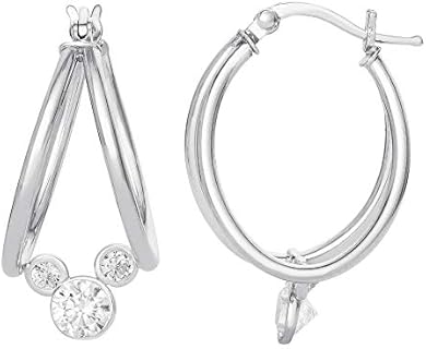 Disney Mickey Mouse Captured Hoop Earrings Sterling Silver Cubic Zirconia Jewelry for Women
