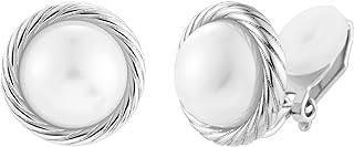 SELOVO Clip on Earrings Simulated Pearl 13MM Not Pierced Vintage Style Simulated Pearl Earrings Stud Silver/Gold Color