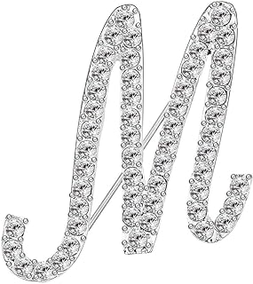 Silver Initial Letter Brooch Pin Rhinestone 26 Letter Lapel Pin Crystal A-Z Initial Aphabet Badges for Women Men Suit Coat Decors Charm Initial Breastpin Gift for Best Friends Mom Sisters