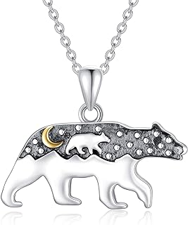 925 Sterling Silver Mama Bear Pendant Necklace with Cable Chain and Two Cubs Accent - Ideal Mother's Day Gift
