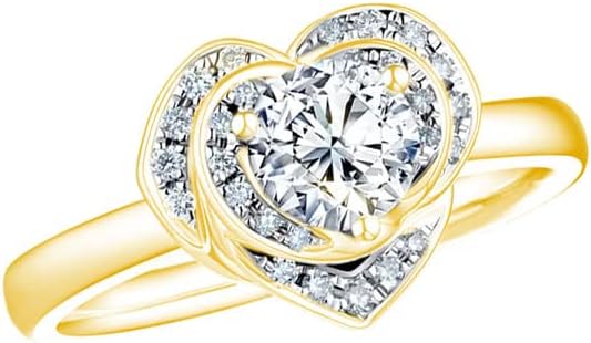 14K Solid Gold Moissanite Flower Engagement Ring with Heart Design for Women: Personalized Wedding & Promise Jewelry in 10K/18K/Sterling Silver+ Free Engraving
