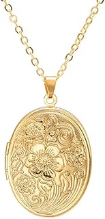 Locket Necklace, Engraved Heart Shaped Locket Pendant Necklace That Holds Pictures Personalized Photo Locket Necklace Memory Necklace for Women Girls