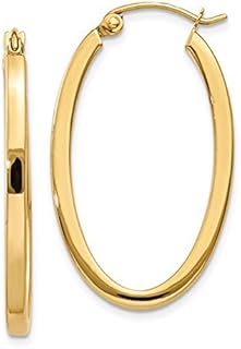 14K Gold Oval Hoop Earrings, (31-52mm) (2mm Tube)