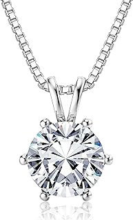 Moissanite Pendant Necklace, 1CT 18K White Gold Plated Silver D Color Lab Diamond Necklace for Women