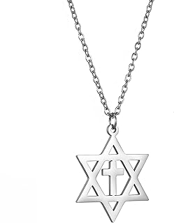 EUEAVAN Women's Stainless Steel Star of David Pendant with Cable Chain and Lobster Claw Clasp - Elegant Hexagram Amulet Necklace