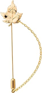 Pin Clasp Gold Leaf Brooch with Hanging Chain Design for Sophisticated Men and Women - Elegant Brass Lapel Pin/Shirt Stud