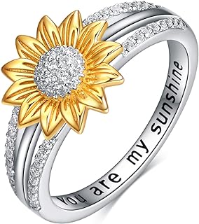 YFN Sterling Silver Cubic Zirconia-Studded Sunflower Statement Ring - Contemporary Design, Size 6