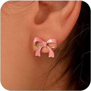 14K Gold-Plated Bow Stud Earrings for Women and Girls by SELENICHAST, Zinc Dangle Design, Versatile Fashion Jewelry with No Gemstone, Ideal Gift