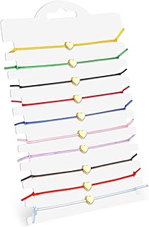 Lot ESROVER de 10 Bracelets d'Amitié Ajustables en Nylon, Pendentif Cœur, 10 Couleurs Vives, Confortables et durables, Idéals pour Cadeaux et Toutes Tailles de Poignet