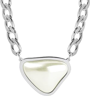 Pearl Pendant Necklace Cuban Link Thick Silver Chain Stainless Steel Fashion Jewelry