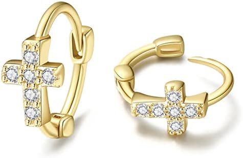 Small Gold Hoop Earrings for Women 14K Gold Plated Hoops Tiny Hypoallergenic Cubic Zirconia Cartilage Gold Huggie Hoop Earrings for Teen Girls