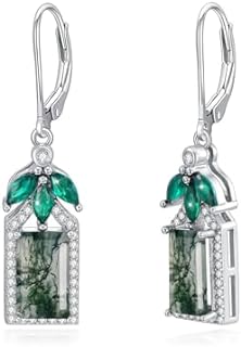 Lever-Back Drop Moss Agate Earrings in 925 Sterling Silver for Women and Girls - Dangle Design