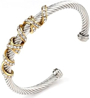 AZR Cuff Bracelets Women Twisted Cable Wire Bangles designer inspired Stainless Steel Two Tone Knot Vintage Jewelry Adjustable