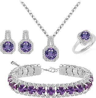 Purple Clip-On Cubic Zirconia Earrings with Lobster Clasp for Women's Wedding/Birthday - 4pcs Set