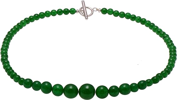 Enhanced Emerald Green Jade Graduated Round Beads Strand Choker Necklace for Women, Toggle Clasp