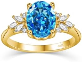 Exquisite Oval Cubic Zirconia Engagement Ring in 925 Sterling Silver with Gold Bands for Women, Unique Crushed Ice Cut Design, Size 6