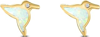 Elegant Hummingbird Stud Earrings with Opal Gem & Stud Back in Solid 925 Sterling Silver - 10mm