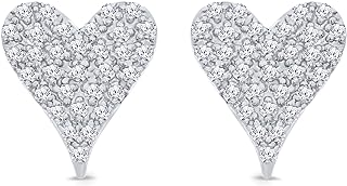 Elmas 1/5ct Round White Diamond 925 Sterling Silver Heart Stud Earrings for Women