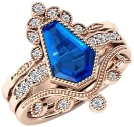 4 CT Art Deco Coffin Shaped Lapis Lazuli Wedding Ring Set 14k Gold Lapis Lazuli Engagement Ring Set Women Antique Bridal Promise Ring Set For Her