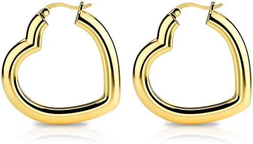 925 Sterling Silver Hypoallergenic for Sensitive Ears Heart Hoop Earrings - Size S/M For Girls/Women, Ideal Gifts for Girlfriend or Cute Valentines Day Gifts For Her
