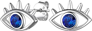 Suplight 925 Sterling Silver Turkey Stud Earrings with Push Back, Cubic Zirconia Gems for Women, Evil Eye Design