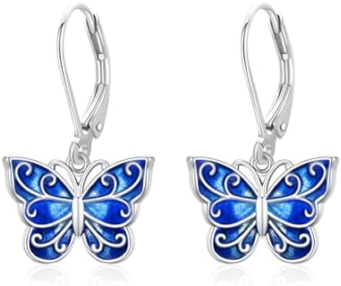 Dangle Tragus Sterling Silver Earrings with Push Back, Butterfly Filigree Design for Women and Girls