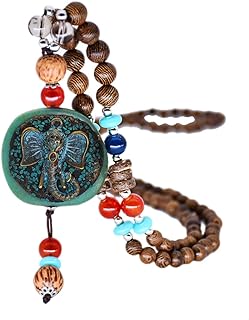 Lobster Clasp Vintage Turquoise Wood Bead Necklace - Alloy Chain Jewelry for Women - Handmade Long Design