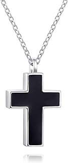 925 Sterling Silver Cross Urn Pendant Necklace Black Enamel Cross Cremation Jewelry for Ashes Memorial Bereavement Gifts for Women Men