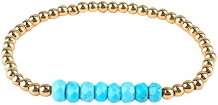 Handcrafted KELITCH Turquoise and Crystal Bead Stretch Bracelet with No-Clasp Design and Bohemian Chic Style