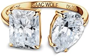 ISAAC WOLF Toi Et Moi Engagement Ring with Radiant and Pear Cut Moissanite Gems in 10k White Gold for a Memorable Proposal or Gift.
