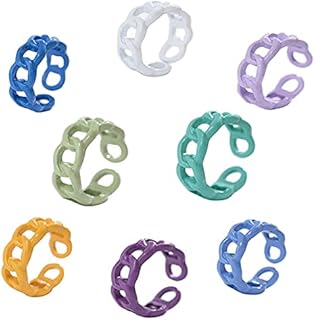 Stylish Punk Enamel Stackable Rings with Geometric Alloy Design - Adjustable Women's Multi-Color Ring Set