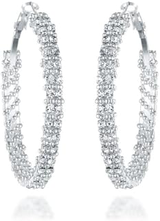 Sterling Silver Plated 1.5 inch Hoop Earrings with CZ Diamonds for Women, Pierced Back, Perfect for Party and Wedding - Valentine's Day Gift (GM008)