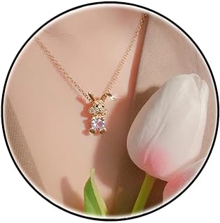 Women's Crystal-Embellished Rabbit Pendant Necklace with Durable Cable Chain, Whimsical Bunny Design Independent Jewelries