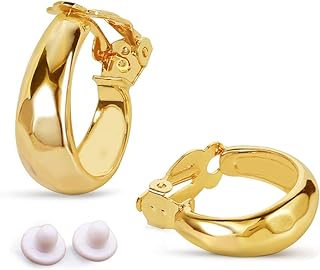 14k Gold Plated Brass Clip-On Hoop Earrings for Non-Pierced Ears, Small Chunky Design from CLASSYZINT, Hypoallergenic Jewelry Gift for Women