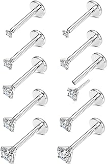 THUNARAZ Threadless Stainless Steel Push Pin Nose Studs with Cubic Zirconia - Multifunctional Lip Rings, Cartilage Earrings, and Monroe Piercing Jewelry for Men and Women