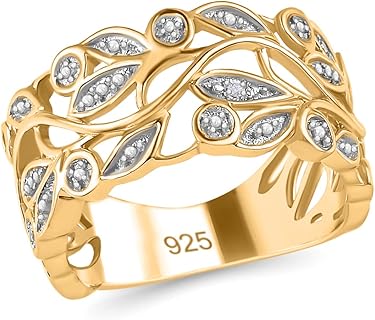 ESROVER Goldener Ring mit Diamanten für Damen, Größe 16, Blattring-Design und weißer Diamant, Ideal für Verlobung oder Geschenk