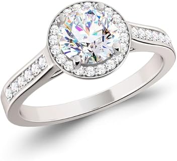 Moissanite Engagement Rings 1 CT D Color VVS1 Clarity Round Cut for Women Eternity Promise Ring S925 Sterling Silver Wedding Bands 18K White Gold Plated Bridal Rings Diamond Jewelry 5-10