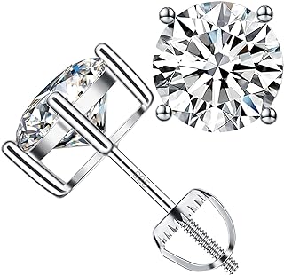 18K White Gold Plated Diamond Stud Earrings with Screw Back for Men and Women, 1-4ct Moissanite Stones - Hypoallergenic Sterling Silver - China Origin - Elegant Anniversary, Birthday, Valentines Gift