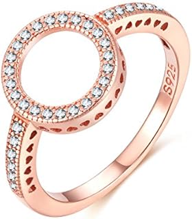 Presentski Halo Hearts Engagement Ring in 925 Sterling Silver & Rose Gold, Adorned with 5A Cubic Zirconia for Women