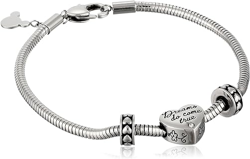 Lobster Claw Clasp Disney Bead Bracelet with Stainless Steel Snake Chain for Disney Fans, Bead Charm Design