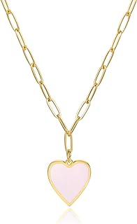 Candyfancy CANDYFACNY Heart Enamel Pendant Necklace for Women Girl Gold Plated Love Paperclip Chain Necklaces Cute Preppy Heart Pendant Necklaces Trendy Jewelry Gifts